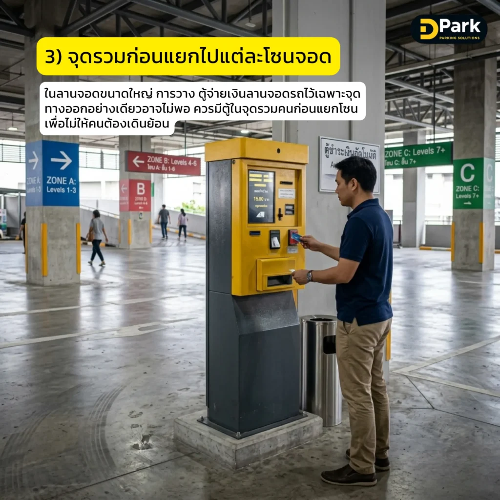 จุดติดตั้งเครื่องคิดเงินลานจอดตรงจุดรวมก่อนแยกไปแต่ละโซนจอด